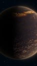Detailed half-lit planet in space with illuminated surface textures and a dark starry background Royalty Free Stock Photo
