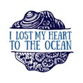 Detailed hand drawn logo. World oceans day, Summertime, Deep blue ocean Royalty Free Stock Photo