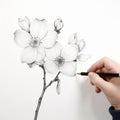 Detailed Hand Holding Flower Illustration With Pens