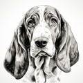 Detailed Handdrawn Portrait Of Basset Hound Dog