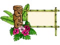 Detailed hawaiian banner with tiki statue
