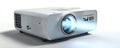 Modern White Projector with Glowing Blue Lens on a Clean White Background Royalty Free Stock Photo