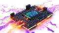 Advanced microprocessor with illuminated circuits and data flow Royalty Free Stock Photo