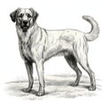 Detailed Historical Illustration Of An Anatolian Shepherd Dog In Grayscale