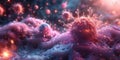 Detailed Hyper-Realistic Rendering of Light Pink Dendritic Cell and Blue T-Cell in Cytoplasmic Field AI Image