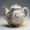 Detailed Hyperrealism Teapot With Gold Design