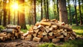 Detailed Hyperrealistic Stack of Firewood in a Forest Setting Isolated on White Background for Versatile Design Royalty Free Stock Photo