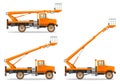 Aerial platform truck with different boom position. Heavy construction machine. Building machinery. Special equipment Royalty Free Stock Photo