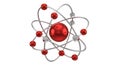 A detailed illustration of an atom with a red nucleus and orbiting electrons Royalty Free Stock Photo