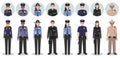 Police people concept. Set of different detailed illustration and avatars icons of SWAT officer, policeman, policewoman