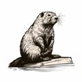 Detailed Illustration Of Beaver On Wooden Block In High-contrast Realism Style
