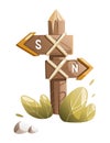 Detailed illustration of a cartoon wooden sign.