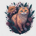 A detailed illustration a cat, t-shirt design, flowers splash, t-shirt design Royalty Free Stock Photo