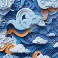 A detailed illustration of clouds quilled paper, intricated details, abstract design,3D vector art