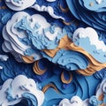 A detailed illustration of clouds quilled paper, intricated details, abstract design,3D vector art