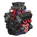A detailed illustration of a complex, humorous hybrid between a car engine and Royalty Free Stock Photo