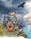 Corgi the Viking and a Raven Royalty Free Stock Photo