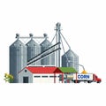Grain elevator and truck with corn harvest Royalty Free Stock Photo