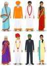 Set of different standing indian old and young adult people in the traditional clothing isolated on white background in