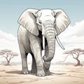 Detailed Illustration Of Elephant Walking In Desert