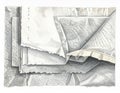 Detailed Illustration of Folded Paper Stack Gray Scale Texture and Complex Shading Technique Close Up Royalty Free Stock Photo