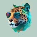 detailed illustration a head of Jaguar wearing trendy sunglasses