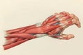 Detailed illustration of the human forearm and hand muscles and tendons