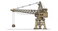 A detailed illustration of an industrial crane, featuring a lattice boom and a cabin on a Royalty Free Stock Photo