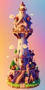A detailed illustration of an isometric vintage rustic lighthouse, flowers splash. Generative AI