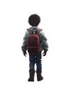 cute small African american toddler wearing jeans jacket and pants. winter boots. curly black power afro hairstyle. red backpack. Royalty Free Stock Photo