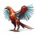 Detailed Illustration Of A Red Robotic Thunderbird With Metal Wings