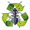EcoFriendly Ant on a Green Recycling Symbol Royalty Free Stock Photo