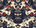 Intricate Samurai Mask Pattern with Floral and Ornamental Details Royalty Free Stock Photo