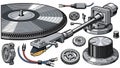 Turntable Components and Parts Vector Illustration Royalty Free Stock Photo