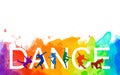 Detailed illustration silhouettes of expressive dance colorful group of people dancing. J