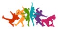 Detailed illustration silhouettes of expressive dance people dancing. Jazz funk, hip-hop, house dance lettering. Dancer.