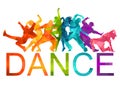 Detailed illustration silhouettes of expressive dance people dancing. Jazz funk, hip-hop, house dance lettering. Dancer.