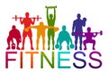 Detailed illustration silhouettes strong rolling people set girl and man sport fitness gym body-building workout powerlifti Royalty Free Stock Photo