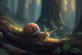 Snail on Tree Bark in Forest