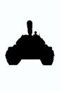 Illustration of a Soviet tank in black outline on a white background for clipping. Foreground