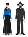 Set of standing together jewish man and woman in the traditional clothing isolated on white background in flat style