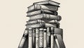 Stack of Old Books Illustration with Detailed Spines and Pages vintage library Royalty Free Stock Photo