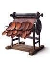 A detailed illustration of a vintage meat slicer showcasing its design and functionality perfect for culinary themes