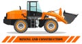 Wheel loader. Detailed illustration of heavy mining machine and construction equipment. Vector illustration.