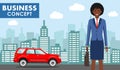 Business concept. Detailed illustration of young african american businesswoman with a briefcase in her hand on Royalty Free Stock Photo