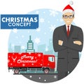 Christmas and New Year business concept. Detailed illustration of young businessman in the Santa Claus hat on background Royalty Free Stock Photo