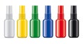 Set of Colored Spray bottles. Glossy surface, Non-transparent caps version. Royalty Free Stock Photo