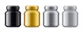 Set of plastic Jars. Metalized surface version. Gold, Silver, Grey, Black colors Royalty Free Stock Photo