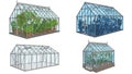 Detailed illustrations of various greenhouse designs and stages of construction Royalty Free Stock Photo