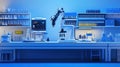 Detailed image of an automated laboratory workstation with various robotic components and AI algorithms orchestrating Royalty Free Stock Photo